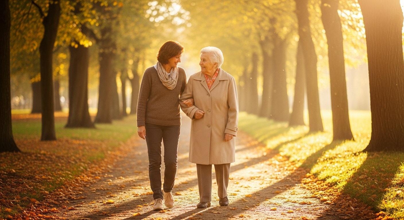 Mutter und Tochter beim Spaziergang